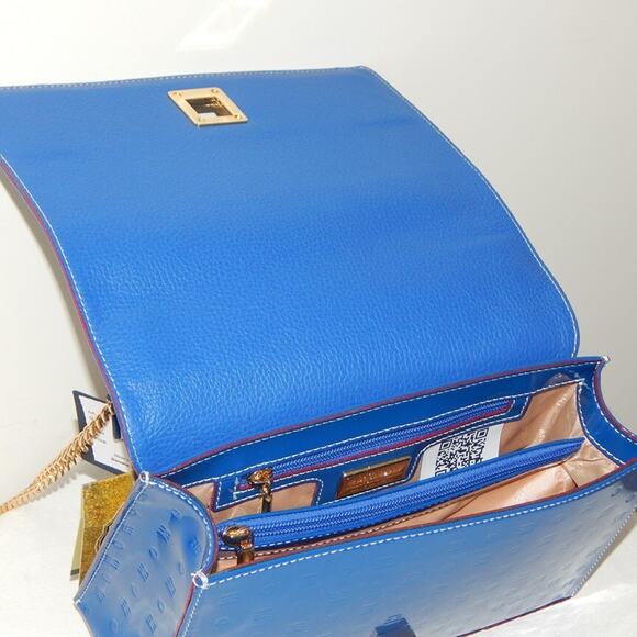 ARCADIA Genuine Patent Leather Flap Chain Crossbody Bag Sapphire Blue Italy NWT - Picture 10 of 13